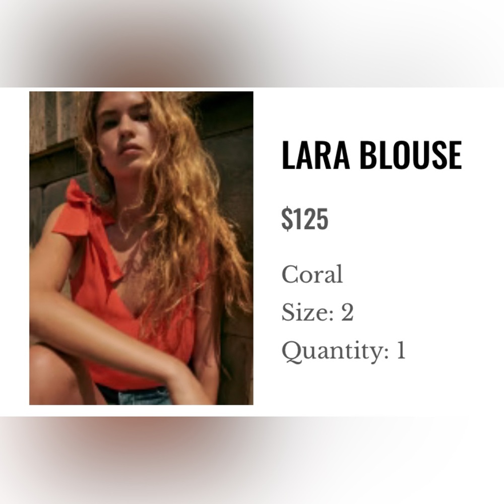 Sezane, 100% Silk, sleeveless blouse, Lira, corail, bon-tie shoulders, size:2